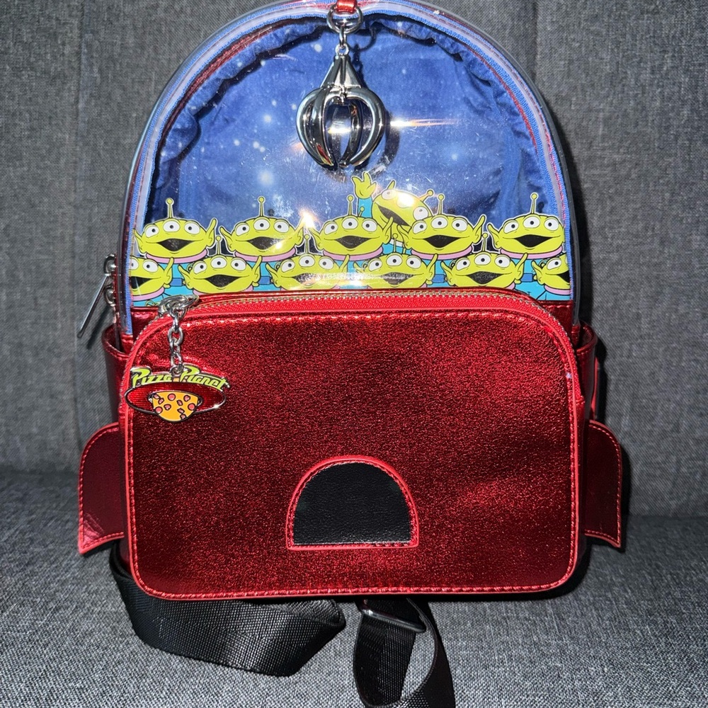 Loungefly Red Alien Squad Mini Backpack with Green Alien Print